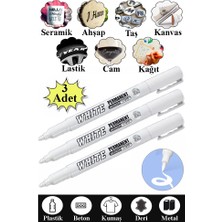 Artlantis Beyaz Keçeli Kalem 3 Adet Kalıcı Marker Kalem Yağ Bazlı Cam Metal Seramik Ahşap Lastik Plastik Taş Yüzey
