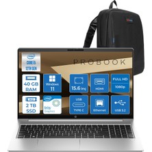 Hp Probook 450 G10 Intel Core I7 1355U 5ghz 40GB 2tb SSD Iris® Xe Graphics Windows 11 Pro 15.6" IPS Fullhd (1920X1080) 250NITS Taşınabilir Bilgisayar H9969H2ETP24 + Zetta Çanta