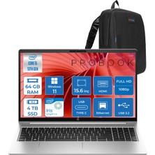 Hp Probook 450 G10 Intel Core I5 1334U 4.6ghz 64GB 4tb SSD Iris® Xe Graphics Windows 11 Pro 15.6" IPS Fullhd (1920X1080) 250NITS Taşınabilir Bilgisayar H9C8KE8ATP35 + Zetta Çanta