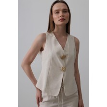 Pusula Sepeti Düğme Detaylı Yelek - Krem
