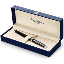 Waterman Hemisphere Lake Siyah Krom Tasarımlı Dolma Kalem, Orta Kalınlıkta Uç, Mavi Mürekkep