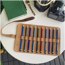 AyrStore Helsinki - Hakiki Deri Natürel Geniş Tasarım Rulo Kalemlik (Kahverengi)