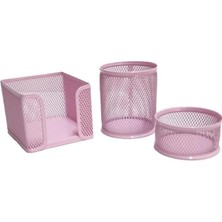 AyrStore Masaüstü Perfore 3'lü Toz Pembe Kalemlik Seti ND-1001