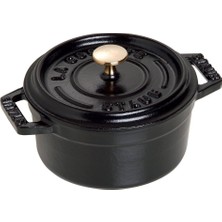 Staub 40500-101-0 Mini Güveç, Yuvarlak Kapaklı 10 Cm, 0,25 L, Indüksiyona Uygun, Mat Siyah Emaye Kap