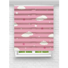 MAS Bulutlu Pembe Yıldız Desenli Zebra Stor Perde - Kız Çocuk Odası Için