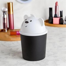 AyrStore L-00586 Hippo Minik Ayıcık Görünümlü Masaüstü Çöp Kovası - Çöp Kutusu Siyah Beyaz 2 L