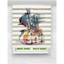 MAS Renkli Keman Baskılı Zebra Perde | Çocuk Odası Için Desenli Stor Perde