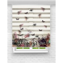 MAS Çiçekler ve Kelebekler Baskılı Zebra Perde | Doğal ve Romantik