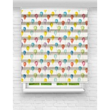 MAS Çocuk Odası Için Renkli Balonlar Desenli Baskılı Zebra Perde – Neşeli ve Canlı Tasarım