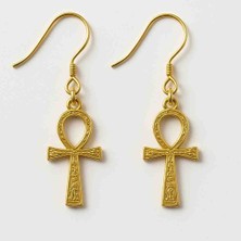 Myth Atelier Gold Ankh Yaşam Anahtarı Altın Kaplama Tasarım Küpe - Antik Mısır Gizemi