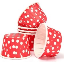 AyrStore 50'li Kırmızı Puantiyeli Muffin Kek Kalıbı, Kek Kapsülü Cupcake Kalıbı, Airfryer