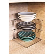 AyrStore Metal Krom Tabaklık Köşe Rafı 2 Katlı Dolap Içi Tabak Mutfak ve Tezgah Düzenleyici