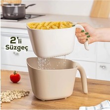 AyrStore G-576 2 Parça Plastik Süzgeç Çok Amaçlı Makarna Meyve Sebze Pirinç Yıkama Süzgeci Bej Beyaz