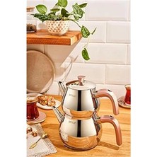 AyrStore Pera Midi Çaydanlık Takımı, Alaşım Çelik, Metalik Gri ve Renkli Sapli