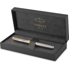 Parker Sonnet Paslanmaz Çelik Altın Tasarımlı Dolma Kalem, Orta Kalınlıkta Uç, Mavi Mürekkep