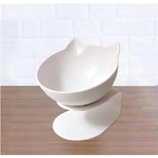 AyrStore Standlı Kedi Kafalı Mama Kabı Beyaz Tekli