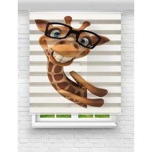 MAS Sevimli Zürafa Baskılı Zebra Perde | Çocuk Odası Için Desenli Stor Perde