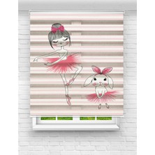 MAS Sevimli Balerinler ve Tavşan Baskılı Zebra Perde | Çocuk Odası Için