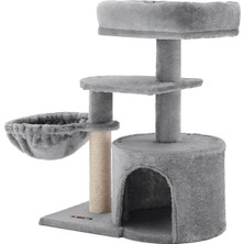 AyrStore Küçük Kedi Ağacı Tırmalama Direği Çok Katlı 68 Cm, Açık Gri
