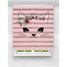 MAS Kırmızı Uğur Böcekli Kedicik Baskılı Zebra Perde | Çocuk Odası Için