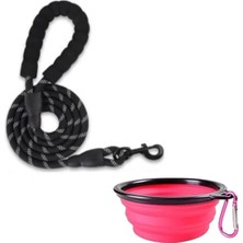 AyrStore Köpek Gezdirme Tasması ve Suluğu, Kayışı, Halatı - Büyük Küçük Irk Için 150 x 1.2 cm (Pembe