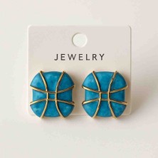 Mira Altın Detaylı Mavi Modern Tasarım Kare Küpe – Hafif ve Şık Aksesuar”