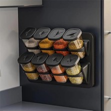 AyrStore 1121 Standlı 360° Döner Kapaklı Etiketli Baharatlık Seti - Erzak Saklama Kabı Siyah