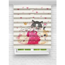 MAS Sevimli Kediler Desenli Zebra Stor Perde - Çocuk Odası Dijital Baskılı Perde
