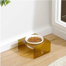 AyrStore Pati Desenli Şeffaf Pleksi ve Seramik Tekli Mama Kabı Çeşitleri 17X15 cm (Kahverengi)