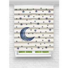 MAS Gece Temalı Ay ve Yıldız Desenli Zebra Stor Perde - Erkek Çocuk Odası Için Perde