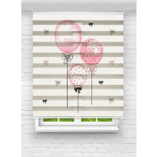 MAS Kız Çocuk Odası Balon ve Kurdele Desenli Dijital Baskılı Zebra - Stor Perde