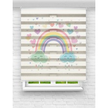 MAS Çocuk Odası Renkli Gökkuşağı Baskılı Zebra Perde