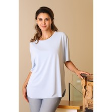 Nazen Giyim Basıc Sıfır Yaka Kısa Kollu Mavi  Kadın T-Shirt S0017426-2Y5