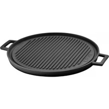 AyrStore Döküm Yuvarlak Çift Yön Izgara Tavası Döküm Demir Yekpare Çift Kulplu ÇAP(Ø)34CM.