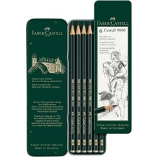 AyrStore Faber-Castell 9000 Dereceli Kurşun Kalem Seti, 6’lı, Metal Kutu, Hb-B-2b-4b-6b-8b, Teknik Çizim ve