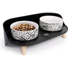 AyrStore M-Pets Altıtude Urban Style 2li Mama Kabı Standı Black&white