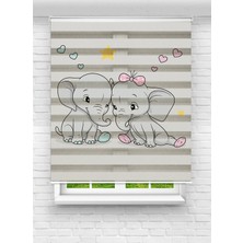 MAS Sevimli Fil Desenli Zebra Perde - Bebek ve Çocuk Odası Için Tatlı Desenli Zebra Gölgelik Perde