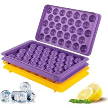 AyrStore Yuvarlak Buz Küpü Tepsisi - Dondurucu Için Buz Küpü Tepsileri (2, Sarı/mor, 66 Pcs)