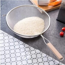 AyrStore Ahşap Saplı Paslanmaz Çelik Süzgeç, Büyük Boy Metal Süzgeç 24 * 10 cm - Estetik ve