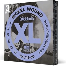 AyrStore D'addario EXL116 Nikel Sargı Elektrikli Gitar Teli, Orta Üst/ağır Alt, 11-52, 3 Set (EXL116-3D)