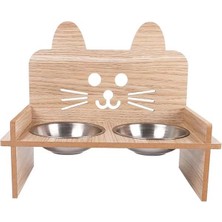 AyrStore Mama Kabı, Ahşap ve Metal Çift Hazneli Kedi Mama ve Su Kabı, Köpek Mama Kabı