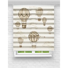 MAS Çocuk Odası Için Sevimli Uçan Balon Temalı Dijital Baskılı Zebra Stor Perde