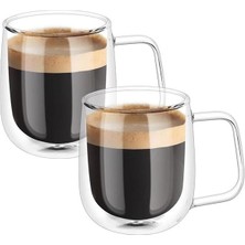 AyrStore Çift Cidarlı Latte Macchiato Bardak Seti, 2 Adet Çift Duvarlı Kulplu Kahve Bardağı, 250 ml