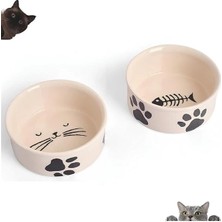 AyrStore ® 2'li Doğal Hijyenik Fırınlanmış Seramik Kedi Mama ve Su Kabı Seti