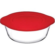 AyrStore Pasabahce Plastik Kırmızı Kapaklı, Borcam Yuvarlak Şeffaf Fırın Kabı, 1.45 Litre