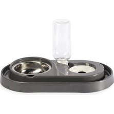 AyrStore Hazneli Kedi-Köpek Mama ve Su Kabı Seti 500ML Gri