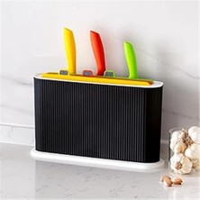 AyrStore 1075 3 Bıçaklı Çoklu Kesme Tahtası Seti - Standlı Et Sebze Balık Doğrama Tahtası Seti Siyah