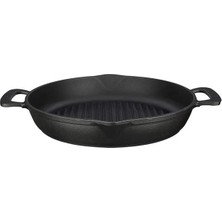 AyrStore Döküm Yuvarlak Izgara Tava, Metal Kulplu, 32CM, Siyah