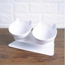 AyrStore Standlı Kedi Kafalı Mama Kabı 2 Li Beyaz