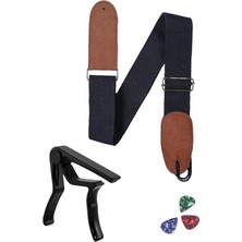 AyrStore HG21C Siyah Renk Gitar Omuz Askısı Metal Siyah Capo Pena Paketi